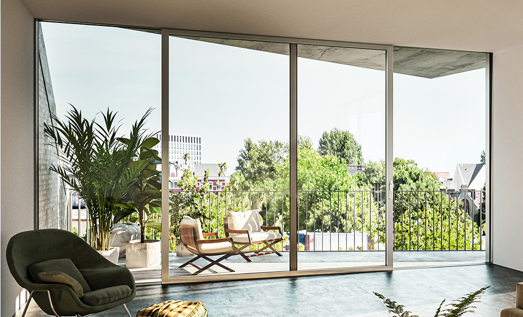 Aluminium-Hebeschiebetür Schüco HSL 80 als Balkontür.
