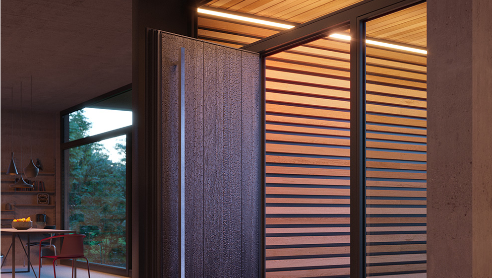 Geöffnete FENNEN Solen Marugame Design-Hautür mit Feuerveredelung