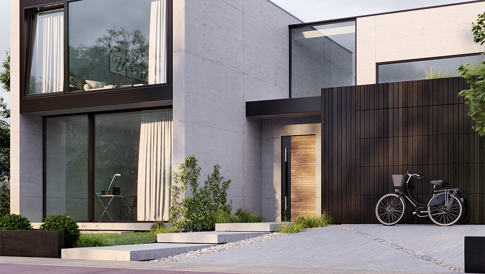 Modernes Haus mit FENNEN Planken Spalteiche Haustür